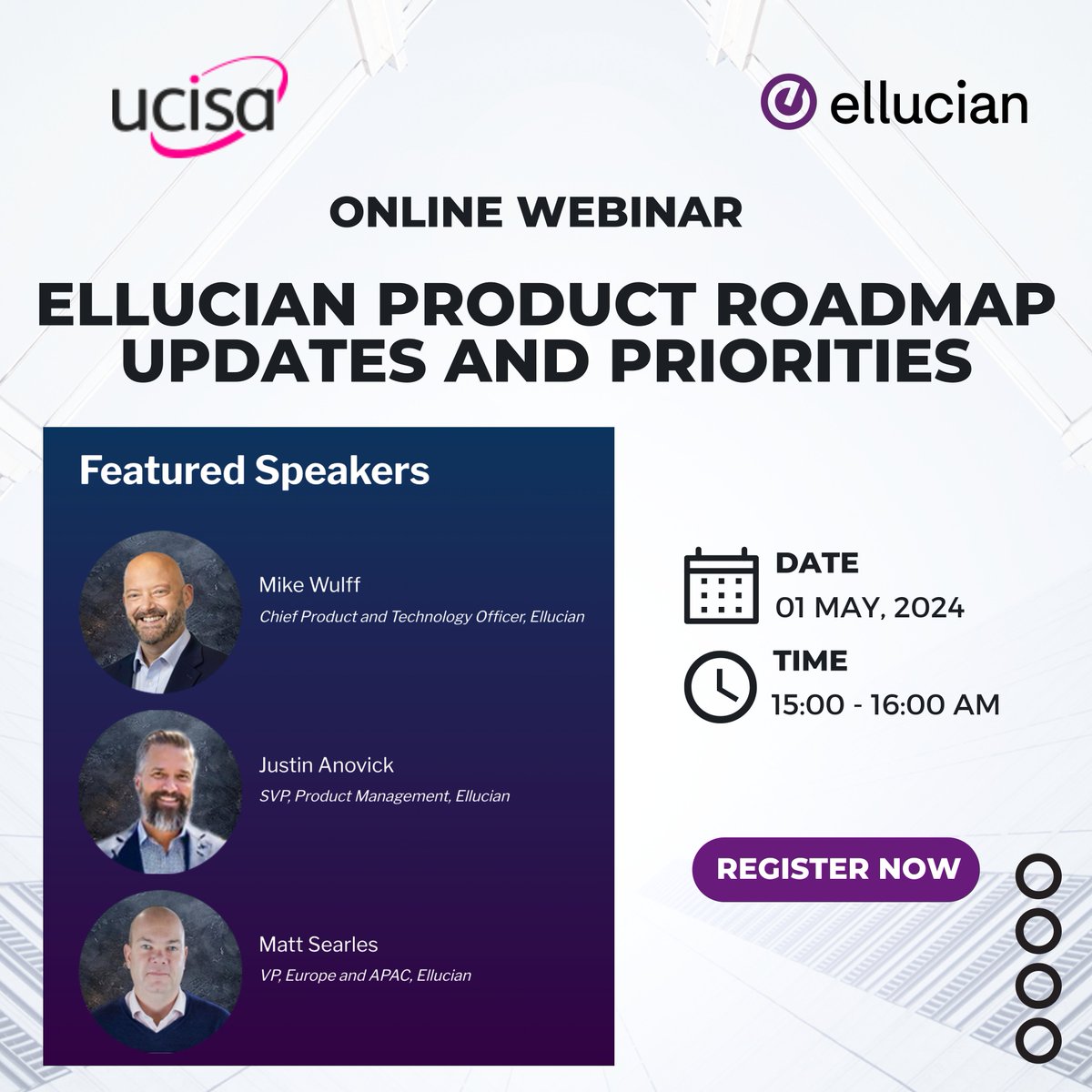 EllucianEMEA_AP's tweet image. UCISA members, don&apos;t miss out!

Join our exclusive webinar with Ellucian on May 1st to get the scoop on the latest product roadmap updates. ➡️ ucisa.ac.uk/Events/2024/Ma…

#UCISA #Ellucian #Webinar #ProductRoadmap #HigherEd