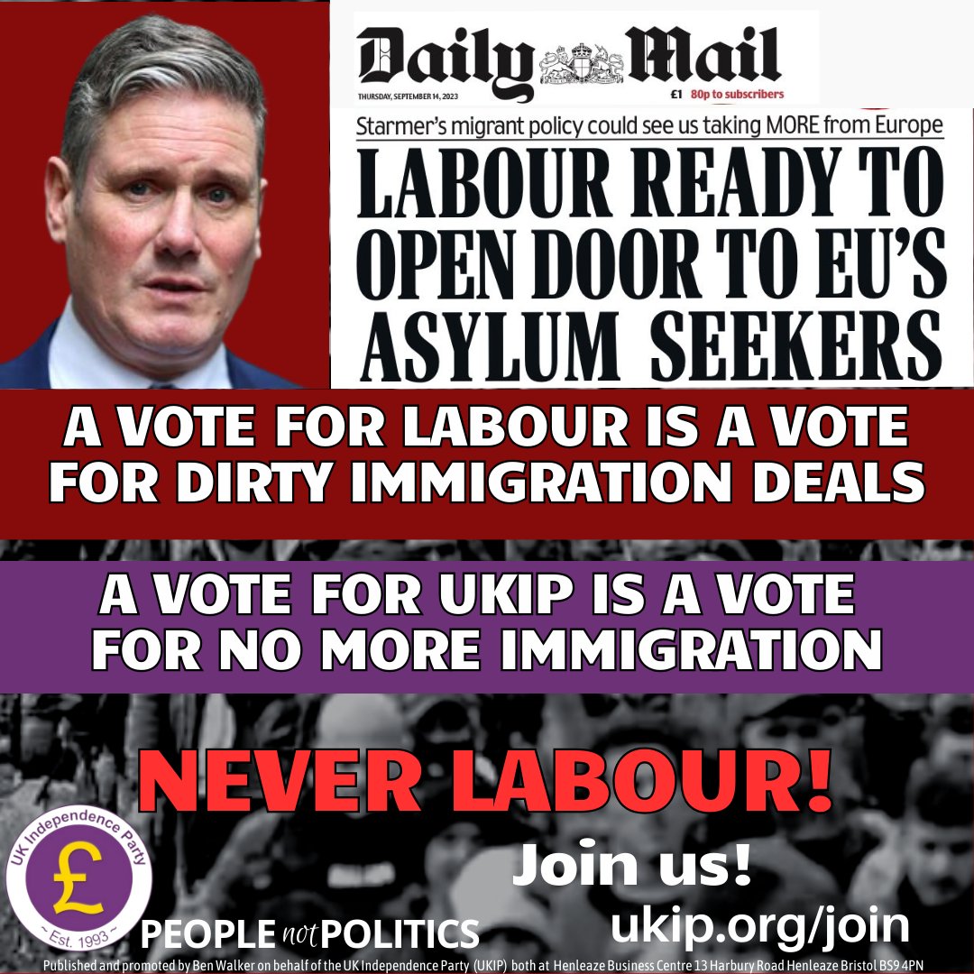 Don't make a mistake on May 2nd. 

A vote for Labour means a return to dirty deals with #Brussels which leads to even more illegals, and even more immigration,  PLUS even higher taxes to pay for them.

#NeverLabour 

🇬🇧The #UK needs more @UKIP and less #Labour🇬🇧