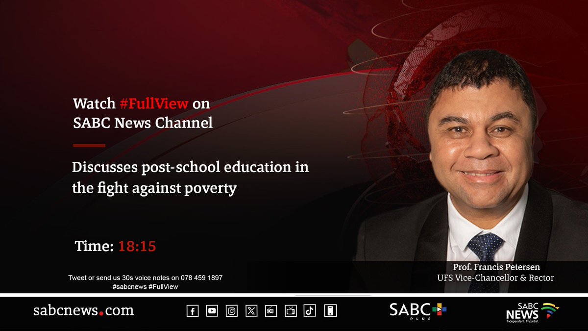 [STILL TO COME] on #FullView Prof. Francis Petersen, discusses post-school education in the fight against poverty. #SABCNews