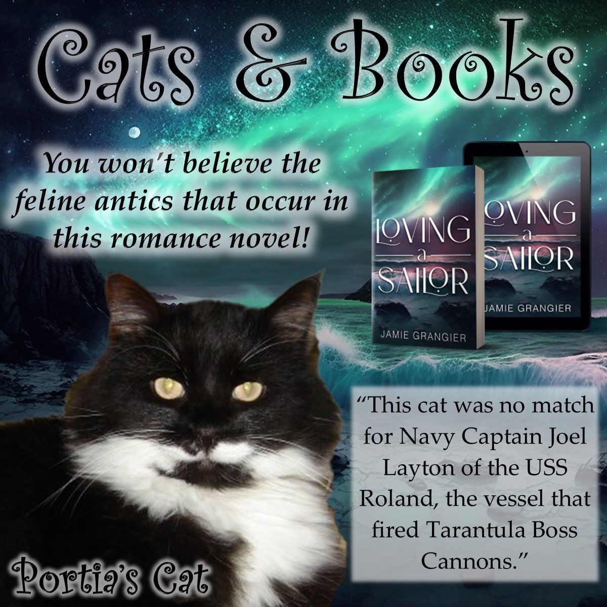 Loving a Sailor is available in multiple formats (Amazon | Barnes & Noble). Order: linktr.ee/jamiegrangiera… #Author #Romance #ReadingCommunity #WritersLift #RomanceReaders #RomanceBook #SteamyRomance #SpicyRomance #BookTwitter #ReadRomance #Cats #CatsOnTwitter #CatsOfTwitter #Book