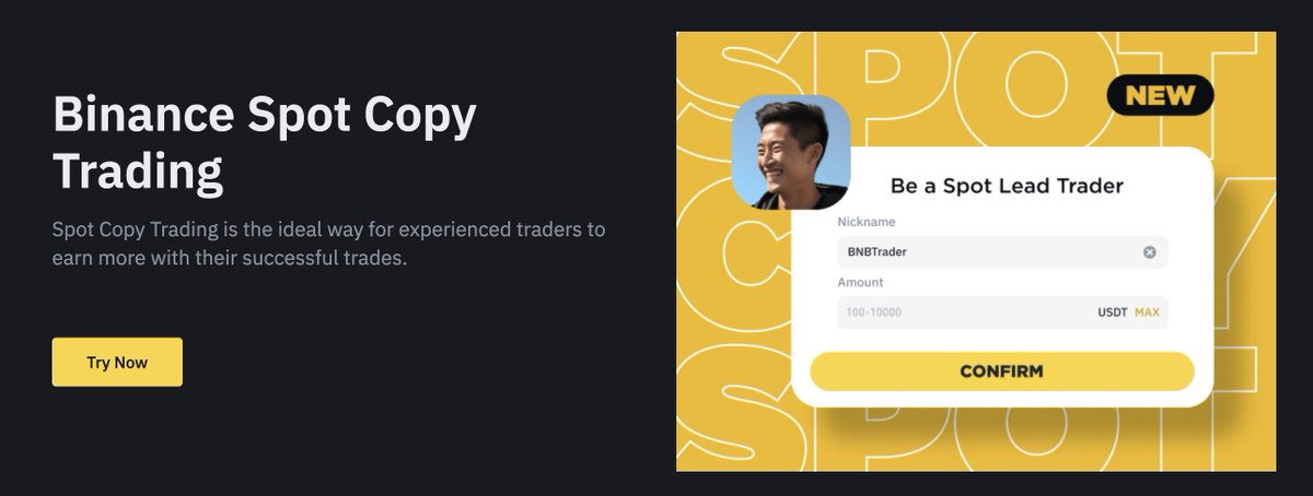 Exciting opportunity alert! 🚨 @binance introduces Spot Copy Trading for corporations and individuals! Offer your strategy to over 188 million users and receive a great profit share! (Algorithmic trading strategies accepted!) Applications are open - DM me to get more info!…