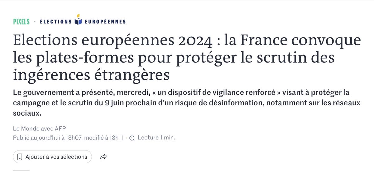 Par contre, aucune convocation pour leur demander d'informer sur l'inscription sur les listes électorales et sur la date du scrutin. J'ai pourtant fait la proposition il y a plusieurs semaines. À ce jour, à ma connaissance, seul TikTok ait fait une information sur le sujet.