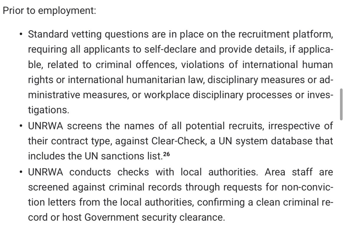 According to Colonna’s report, these are @UNRWA’s mechanisms to make sure it doesn’t hire Hamas terrorists: ✅It asks them ✅It checks their names against a list that doesn’t include Hamas ✅It checks with Hamas This is a sick joke.