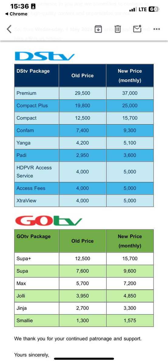 Omoh , is DSTV now increasing prices of packages every 6 months ? .