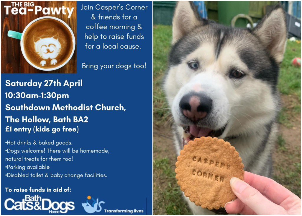 Laura Taylor (@greengirl758) on Twitter photo π This Saturday!! Ppl of #Bath (& surrounding areas) pls share.
Lots of baked goods, hot drinks + treats for the dogs too! π
Raising funds for a local cause, you can also donate here ππ»
bathcatsdogshome.enthuse.com/pf/jasmine-reaβ¦
#WoofWednesday <a href="/alexlovelltv/">Alex Lovell</a> <a href="/drjgreenwood/">Dr James Greenwood</a> <a href="/THEKERRYHOWARD/">kerry howard</a> π This Saturday!! Ppl of #Bath (& surrounding areas) pls share.
Lots of baked goods, hot drinks + treats for the dogs too! π
Raising funds for a local cause, you can also donate here ππ»
bathcatsdogshome.enthuse.com/pf/jasmine-reaβ¦
#WoofWednesday <a href="/alexlovelltv/">Alex Lovell</a> <a href="/drjgreenwood/">Dr James Greenwood</a> <a href="/THEKERRYHOWARD/">kerry howard</a>