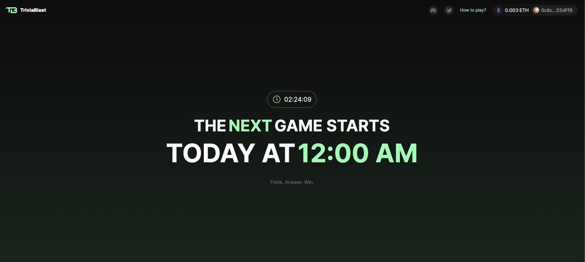 Join us and compete for 40$ 🎁 today! 

Game starts in 2 hours, for more information go to our discord. ⤵️

discord.gg/triviablast

#cryptorewards #play2earn #Learn2Earn