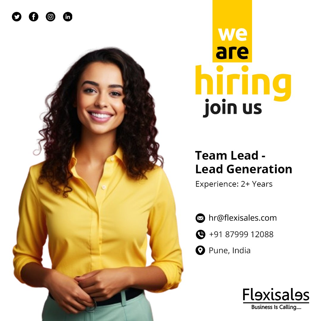 We are calling all strategic minds with a talent for #LeadGeneration. As our #ExecutiveLeadGeneration, you’ll be the driving force behind our sales strategy. Join us and grow! 📈

#FlexisalesIsHiring #ImmediateJoiners #Hiring #SalesJobs #JoinOurTeam #SalesExecutive #B2BSales #B2B