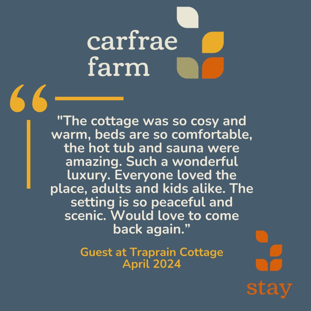 Carfrae Farm (@carfraef) on Twitter photo Another lovely review from one of our guests 🛏️
Make the most of the sunshine and book your break in East Lothian “Scotland’s best kept secret” now! 
carfraefarm.com/country-cottag… Another lovely review from one of our guests 🛏️
Make the most of the sunshine and book your break in East Lothian “Scotland’s best kept secret” now! 
carfraefarm.com/country-cottag…