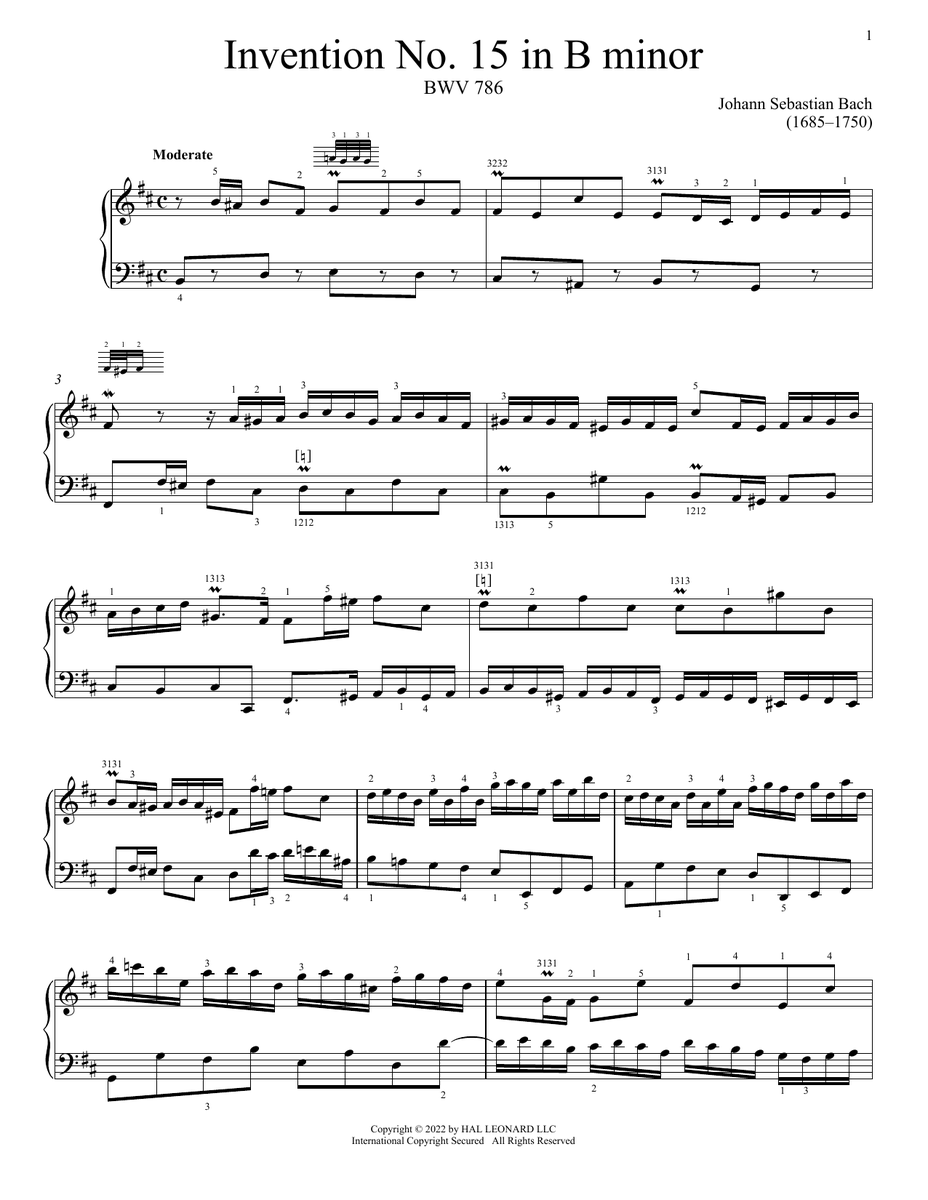 Johann Sebastian Bach Invention No. 15 In B Minor, BWV 786 Sheet Music Notes freshsheetmusic.com/johann-sebasti… #johannsebastianbach #music #piano