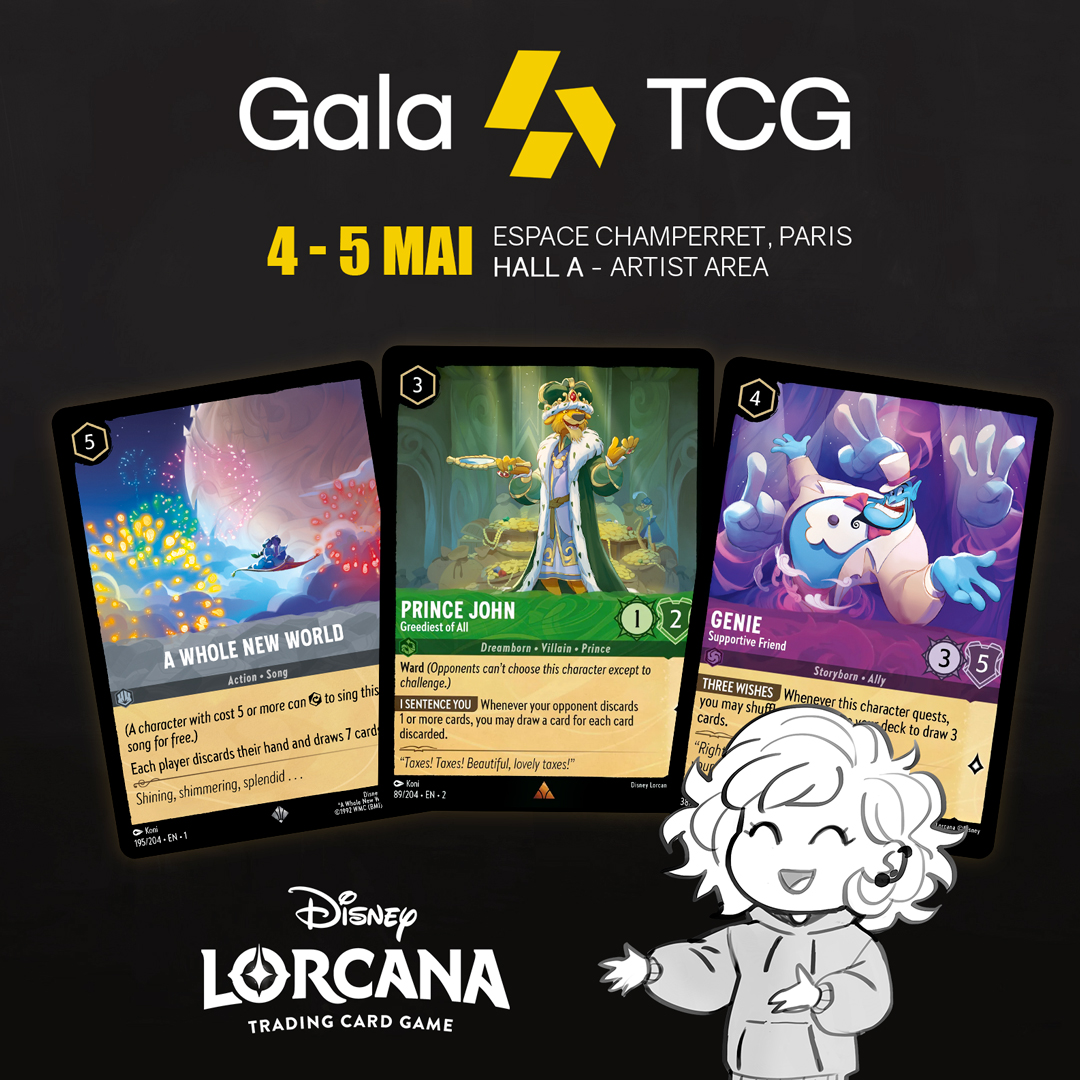Je serais présente au Gala TCG les 4 &amp; 5 mai 2024 à l'espace Champerret, Hall A dans l'Artist area ! Vous pourrez venir faire dédicacer vos cartes de Lorcana 🎇
<a href="/disneylorcana/">Disney Lorcana</a>
a game by @ravensburgerglobal . #ArtofKoni #Disneylorcana #GalaTCG #GalaTCG2024 #Paris #TCG