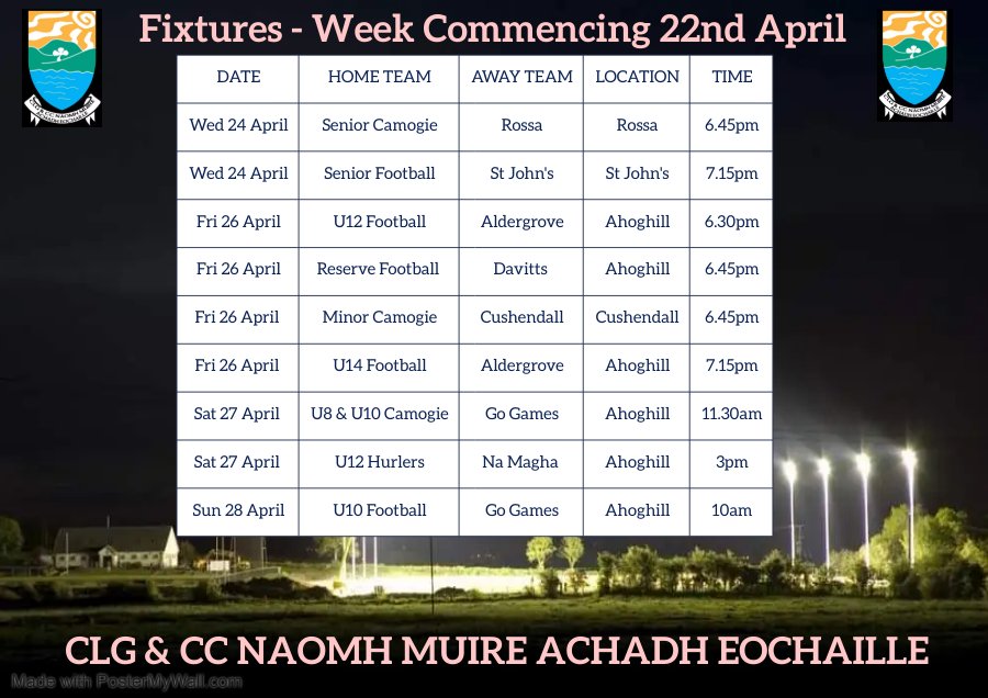 📢Fixtures Update 📢 Time change for tonight's Senior Footballers - throw-in 7.15pm away to St John's Friday evening, our Reserve Footballers are at home to Davitts - throw-in 6.45pm. Good luck to all teams and management. ❤️🖤