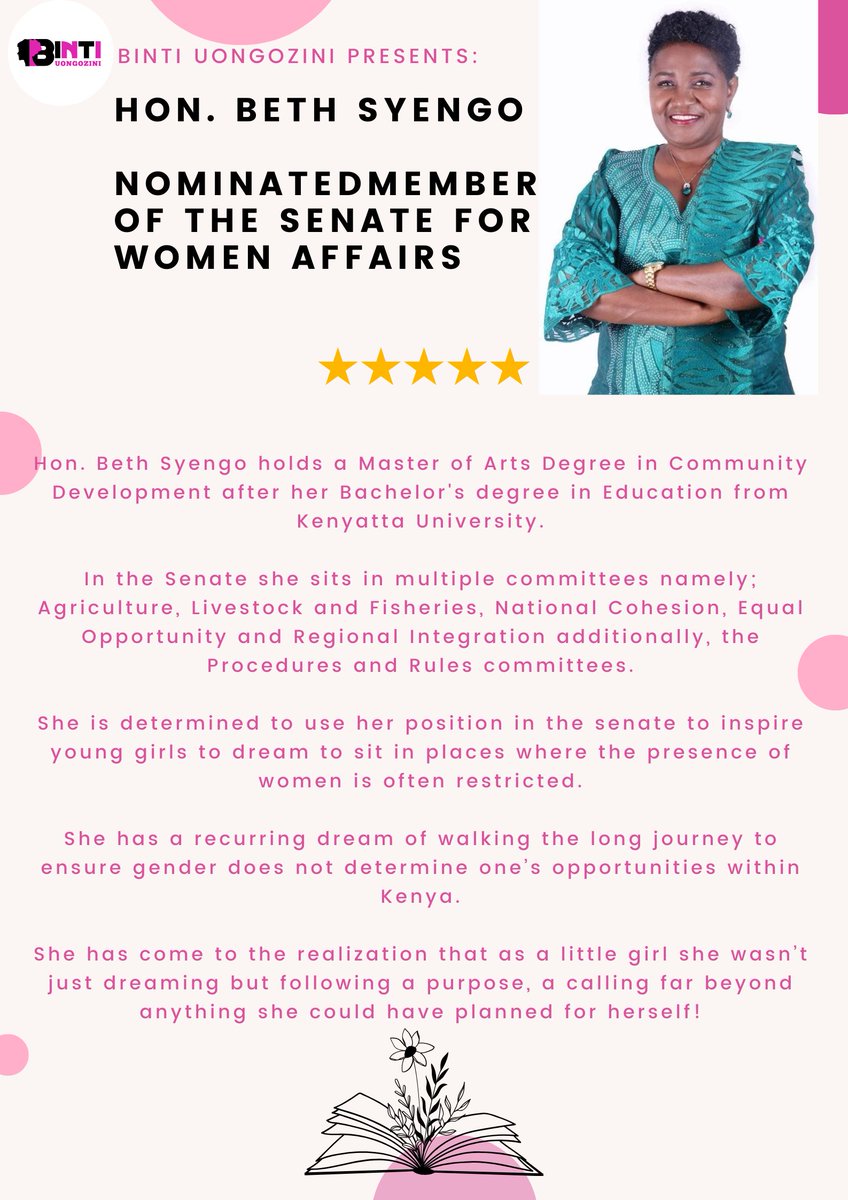 Embracing the beauty of her journey and letting it guide her towards her purpose, today we shed the spotlight on Hon. Beth Syengo #WomenInLeadership #WomensRights