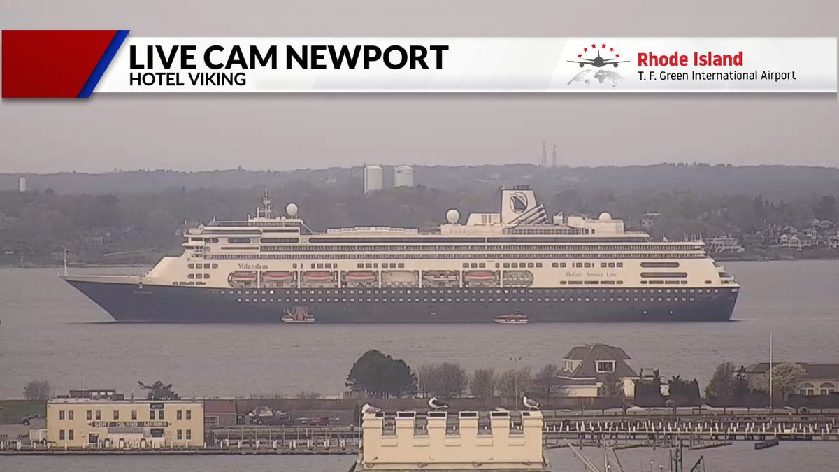 First cruise ship of the year! The Volendam is in Newport today...max capacity of 1,718. The passengers are on a 13 day cruise out of Fort Lauderdale, headed to Montreal. There will be a few showers around; otherwise, it'll be a nice day for the Cliff Walk, mansions, Brick Market