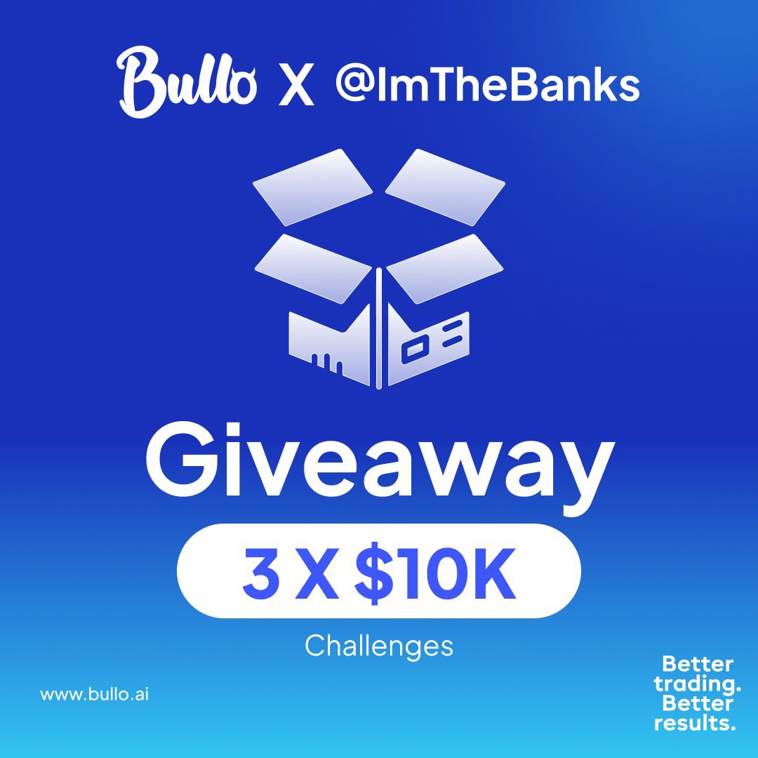 🎁 Giveaway Alert 🎁

3x 10k Challenge Account 

- Like & Retweet

- Follow @Bulloai , @callumbullo , @MattJamesAE , @BirenFx , @ImTheBanks 

- Comment 3 Friends 
- Turn on @ImTheBanks Notification 🔔 

Good Luck ❤️