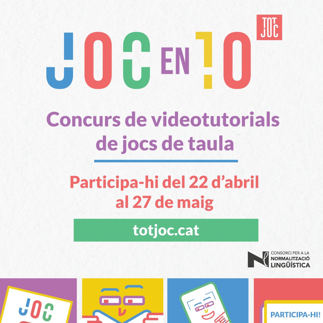 Arriba la tercera edició del #JocEn10, el concurs de tutorials de jocs de taula del #Totjoc! Tota la informació a cpnl.cat/jocs/concurs-j…