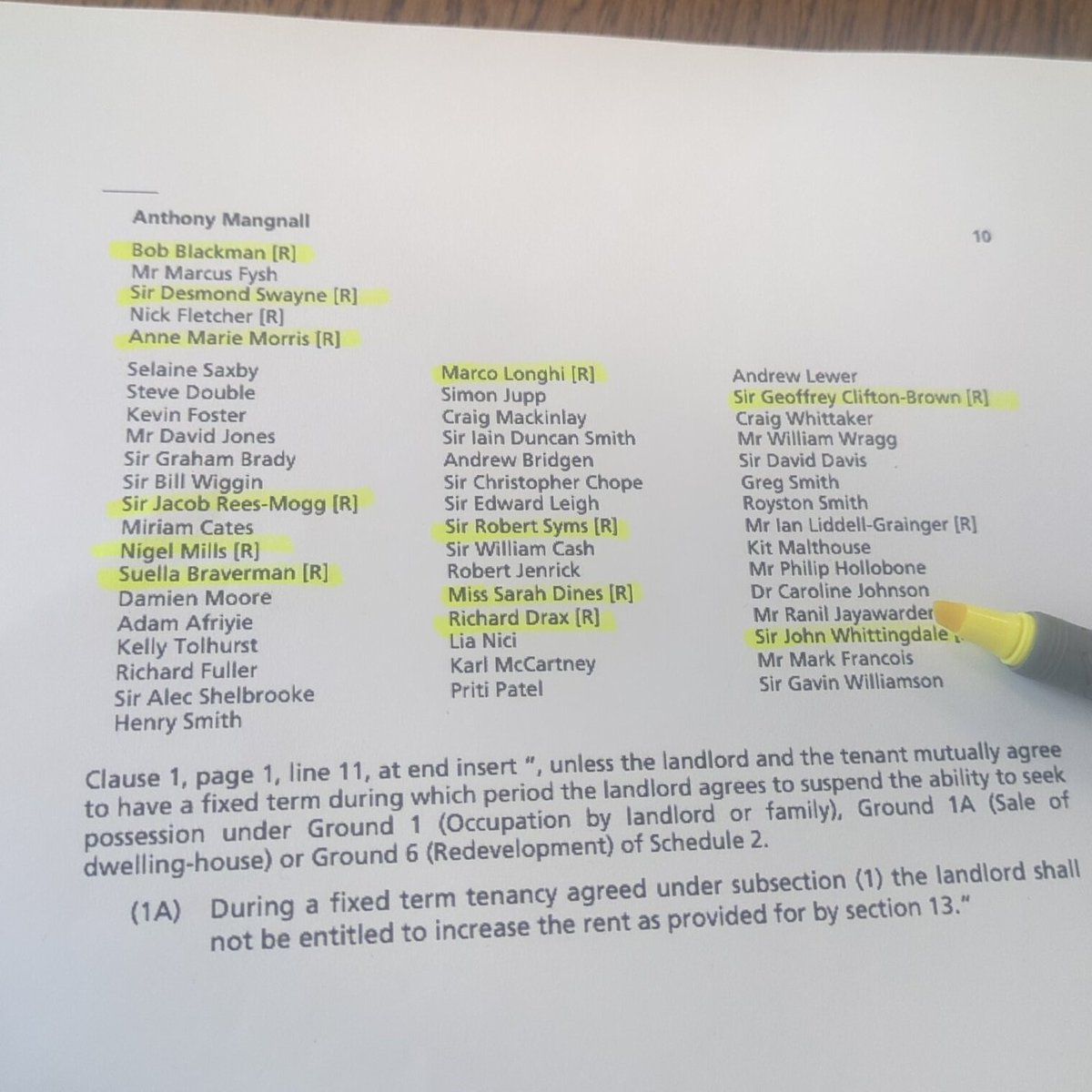 👀 List of Tories supporting one of the key amendments to water down the Renters Reform Bill. What does the (R) by names mean? Registered interests. Looks like landlords turning out in force to scupper a bill that was meant to protect renters' interests, not their own finances