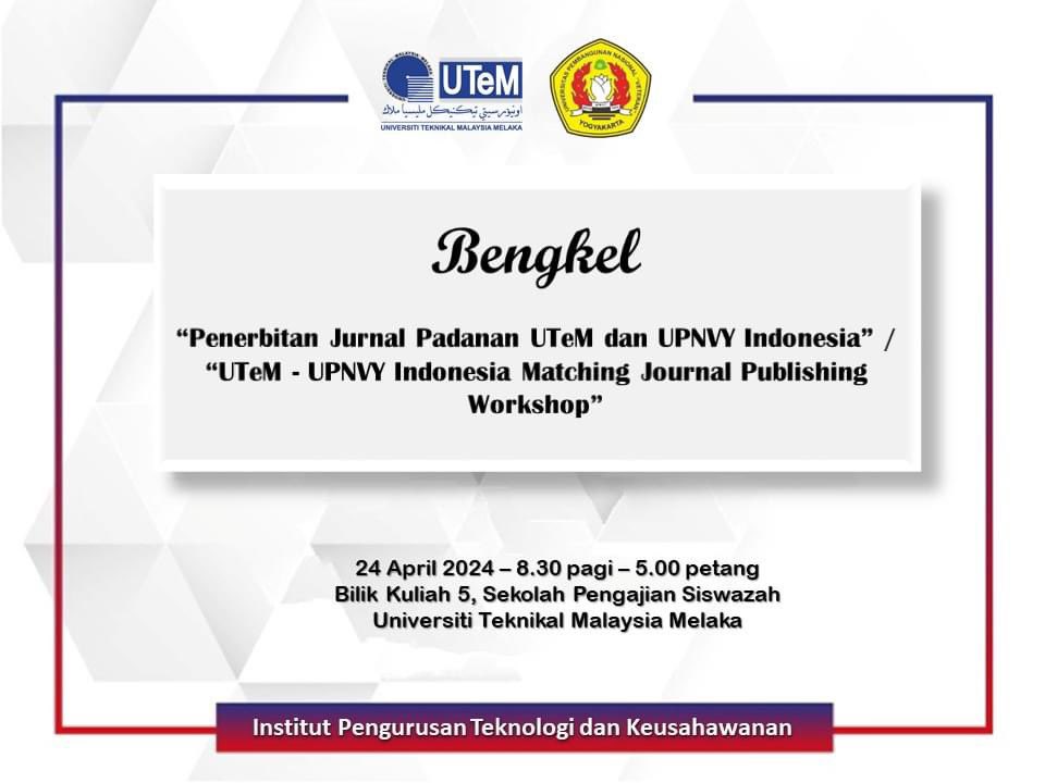 IPTK_UTeM's tweet photo. 24 April 2024 (Rabu) :- Sekitar “Bengkel Penerbitan Jurnal Padanan UTeM dan UPNVY Indonesia” / “UTeM - UPNVY Indonesia Matching Journal Publishing Workshop” bertempat di Bilik Kuliah 5, Sekolah Pengajian Siswazah (SPS), UTeM… https://t.co/eh8dxSWat6