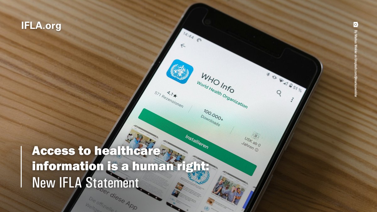 Information can be a matter of life or death That's why access to healthcare information matters, & must be treated as a #humanright, indispensable for the right to health & right of #accesstoinfo Check out #IFLA's new statement: bit.ly/3WkgDKq