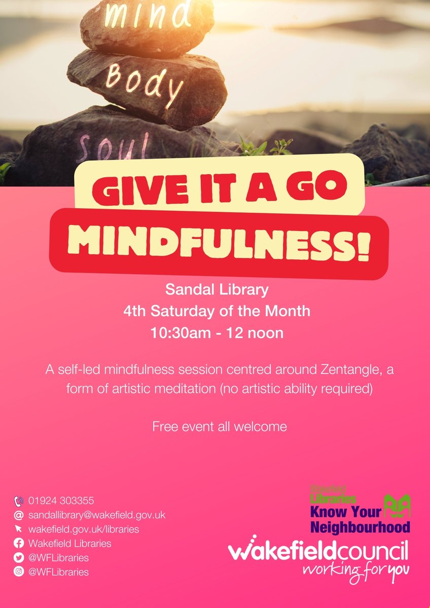 🧠Join us at #SandalLibrary for a relaxing mindfulness meditation session. Our volunteer will then find out what participants are interested in doing in the future. 📅Sat 27 Apr ⏰10:30am-12pm 📍Sandal Library #sandal #meditation #wakefield #library
