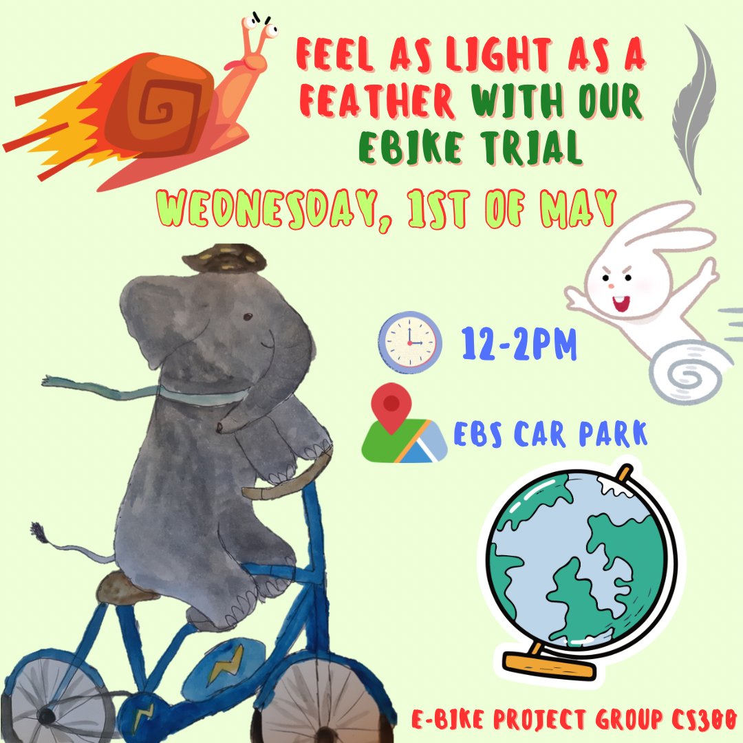 Have a go on an E-Bike for FREE!

If you've ever wanted to try out an E-Bike now is your chance. Head up to the EBS car park (North Towers) on Wednesday 1st May between 12.00 - 2pm. No need to book, no experience necessary, and we will even throw in the free use of a helmet ⛑️.