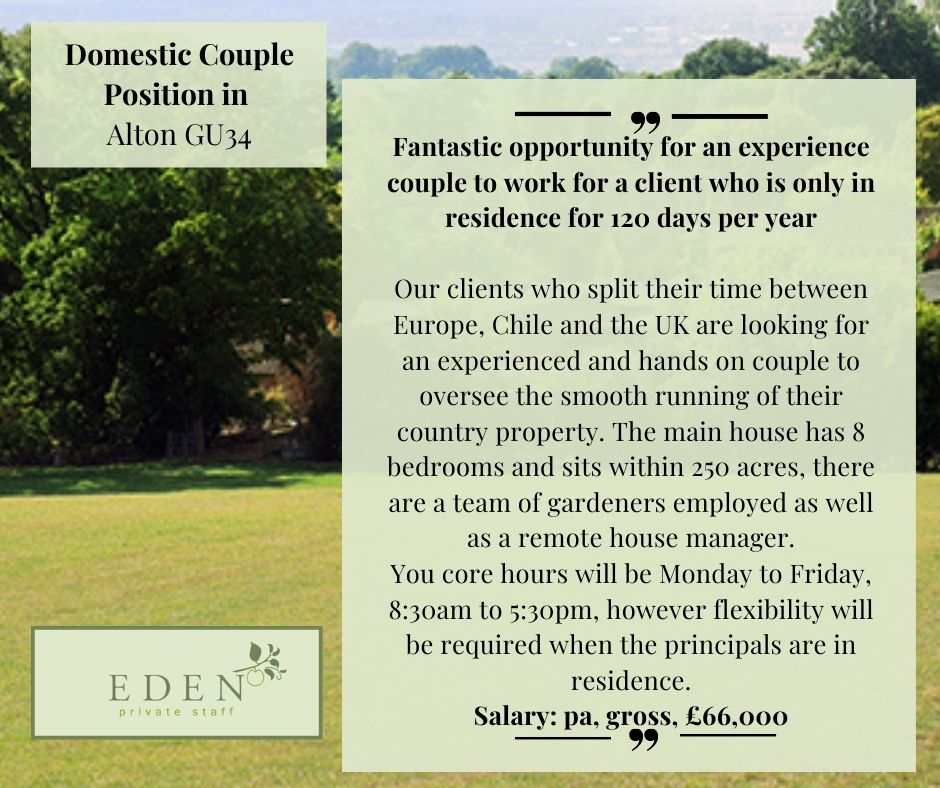 Domestic Couples role for 2nd residence!

edenprivatestaff.com/job/domestic-c… #domesticstaff #domesticcouples #householdcouples #privatestaff #familyoffices #caretakercouple #guardiancouple
