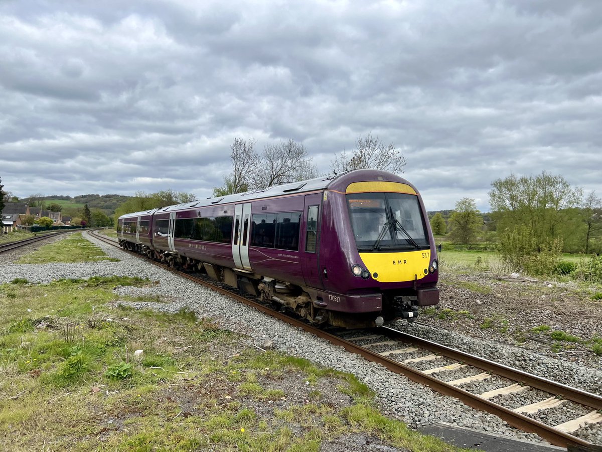 170517 arrives into #Duffield with the late running 12.39 to #Nottingham #class170 24/4/24 ⁦@EastMidRailway⁩