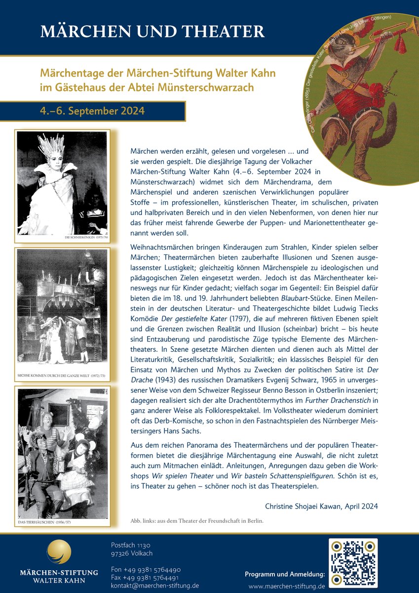 MST_W_Kahn's tweet photo. Ankündigung: "Märchen und Theater" - die MÄRCHENTAGE 2024 der Märchen-Stiftung Walter Kahn vom 4.-6. Sept. 2024 in #Münsterschwarzach 

#märchenundtheater #märchen #märchenforschung #märchentage #tagung #märchentagung #theater #erzählforschung #märchenstiftung https://t.co/U9CRqku0OU