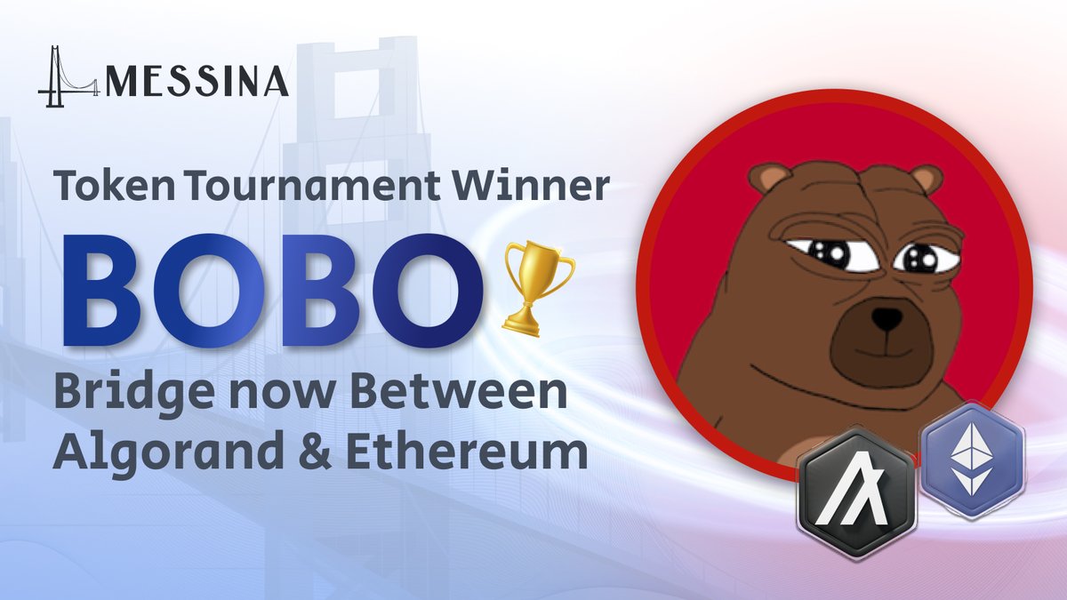 You voted, and we deliver! $BOBO is now available on @Algorand Asset ID: 1775410837 🐻🥳🚀 $BOBO Army - bring your holdings to #Algorand and lets get that party started! messina.one/bridge More Token Tournaments are in the planning! 🟢🔴