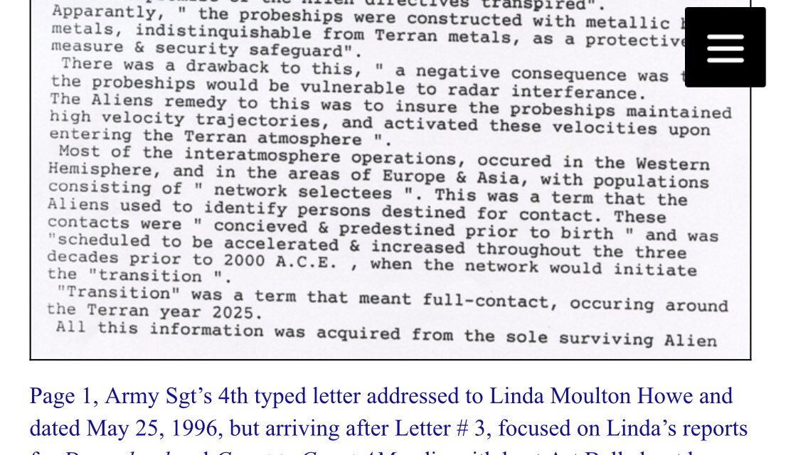 Network Selectees. Full Contact. The Transition. 2025. This journal entry came along with the metamaterials TTSA provided to the U.S. Army. Maybe this is why we are now rushing to disclosure. (Credit to Linda Moulton Howe)