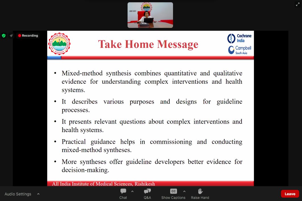 Campbell South Asia (@sasia_campbell) on Twitter photo We just wrapped up the 2nd session in the evidence synthesis webinar series! Excellent insights from <a href="/HowardNWhite/">Howard White</a> & Dr. Meenu Singh on:
What constitutes a mixed methods approach? Why mixed methods? How to do mixed methods?
Glad to have had <a href="/suresh_lshtm/">Sureshkumar K</a> to chair this session. We just wrapped up the 2nd session in the evidence synthesis webinar series! Excellent insights from <a href="/HowardNWhite/">Howard White</a> & Dr. Meenu Singh on:
What constitutes a mixed methods approach? Why mixed methods? How to do mixed methods?
Glad to have had <a href="/suresh_lshtm/">Sureshkumar K</a> to chair this session.