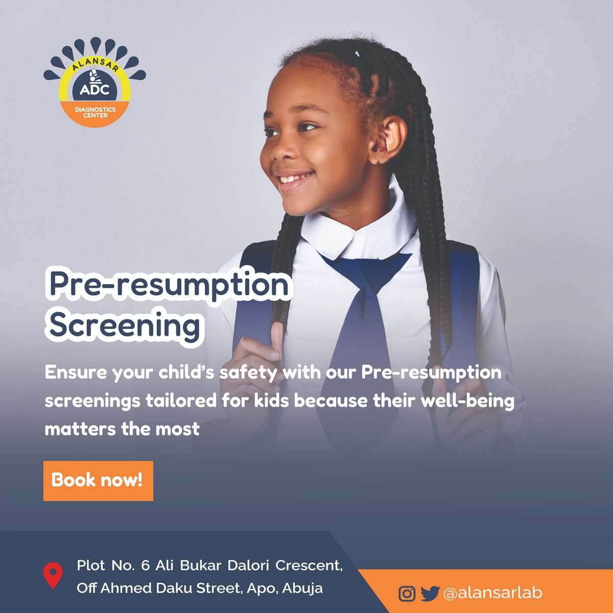 AlAnsarLab's tweet image. Ensure your Childs safety with our Pre-resumption screenings tailored for kids because their well-being matters the most. Call us now to book a comprehensive Pre-resumption for your kids.
#Abuja #staysafe #Health #kano #Healthy #love #abuja #children #child #future #love
