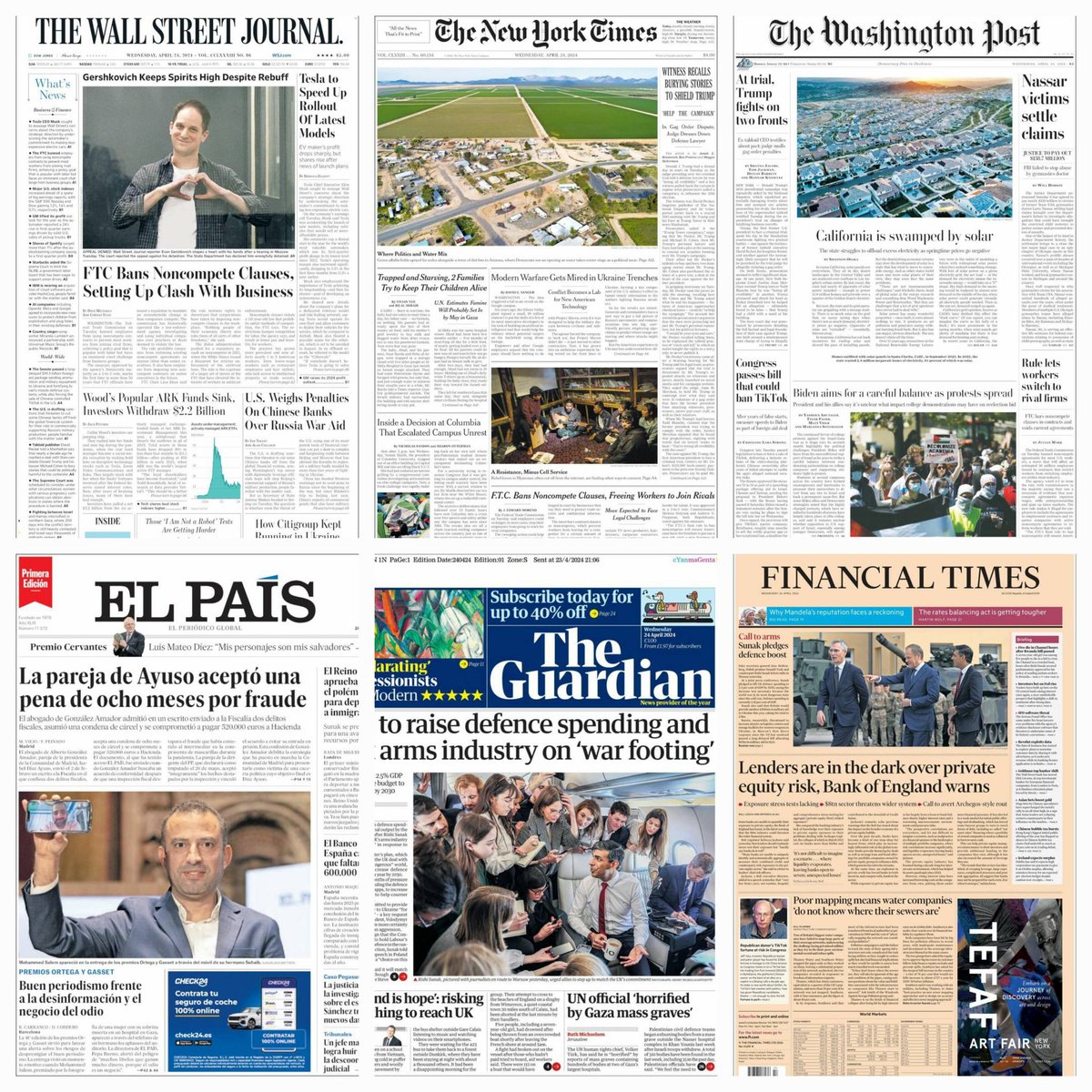 Periódicos en el mundo... #TheWallstreetJournal #Thenewyorktimes #Thewashingtonpost #TheGuardian #ElPaís #Financialtimes #news #newspaper #april24
