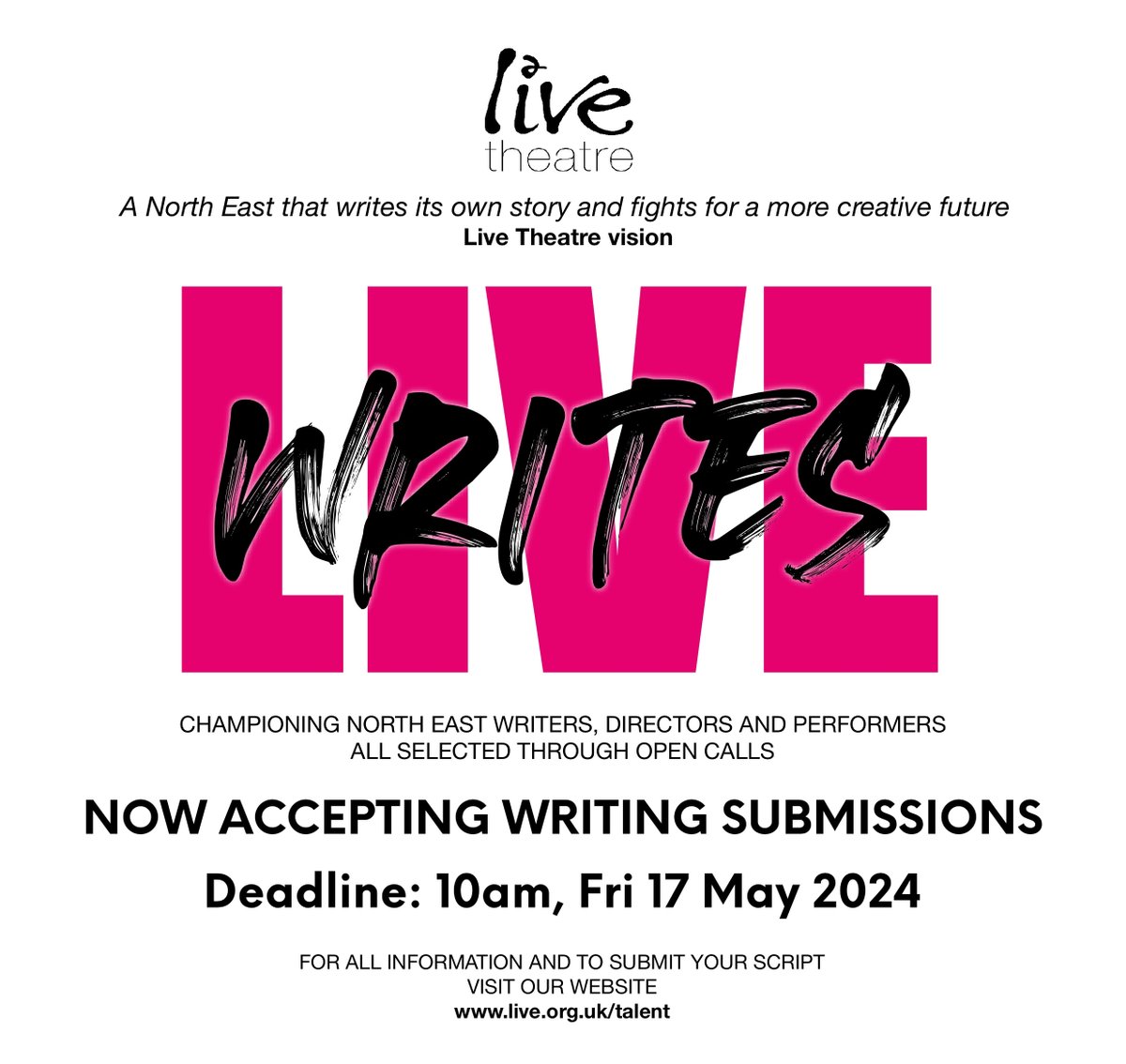 📣📣And just like that as we celebrate a successful first #LiveWrites event last night we are excited to announce that we are now accepting writing submissions for the next one that will be performed on Tue 25 June!!! Deadline for writers is 10am on Fri 17 May 2024. #NEWriters…