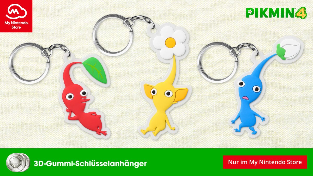 Jetzt erhältlich: #Pikmin4-3D-Gummi-Schlüsselanhänger als #MyNintendo-Belohnung für jeweils 250 Platinpunkte. 🛒: ntdo.com/601342cI5