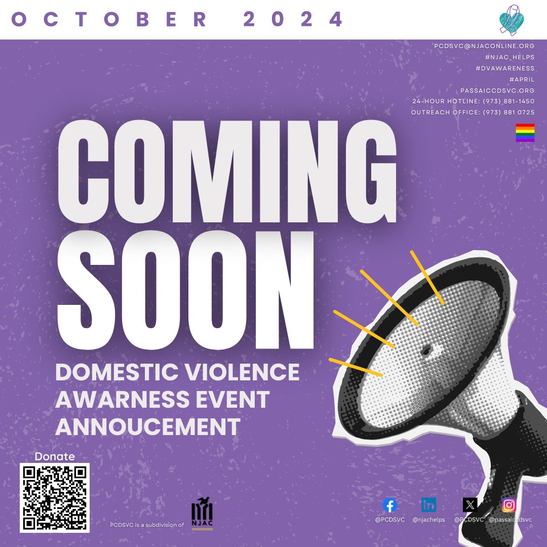 Exciting Announcement Coming!
Stay tuned for a special announcement coming your way soon on our annual domestic violence awareness event in October. 

#enddomesticviolence #octoberawareness #communityresource #nonprofit #newjersey #njac_helps