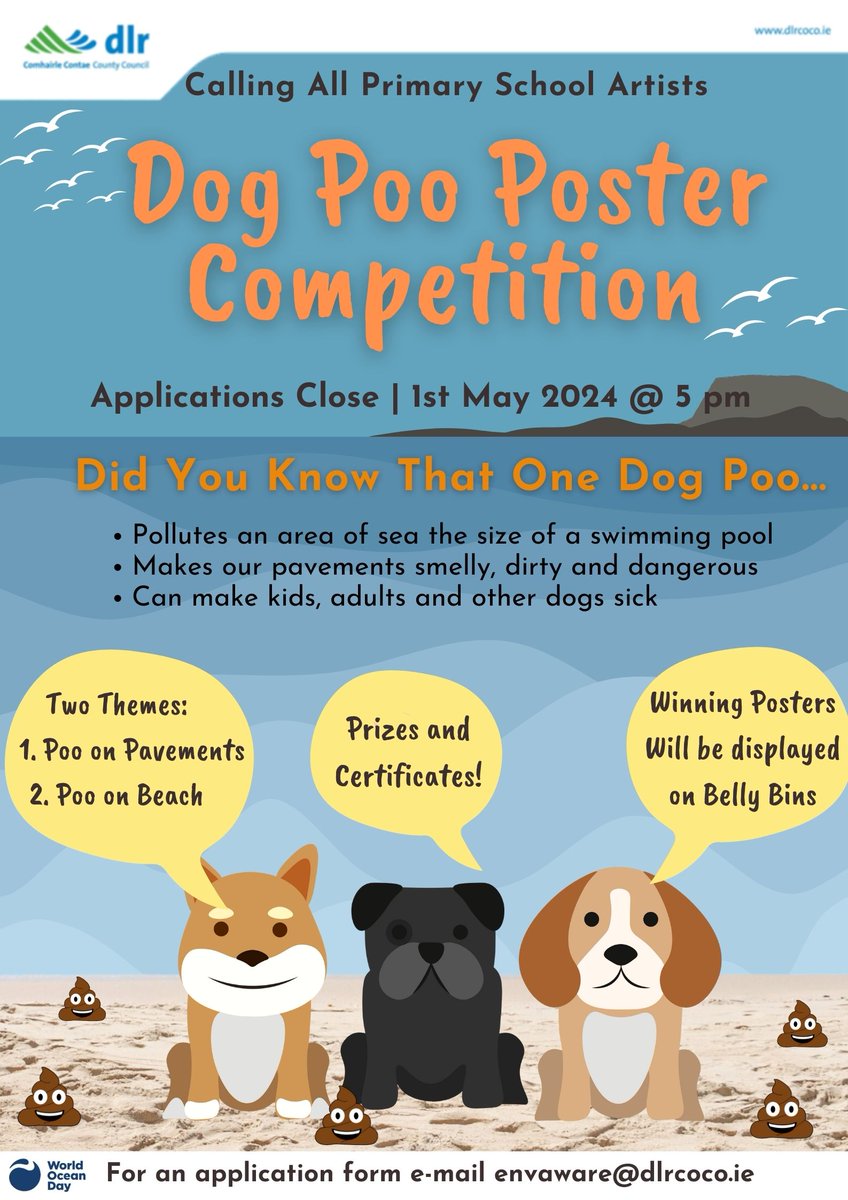 Call out to all primary schools! We want your budding artists to enter our #dogpoopostercompetition🐶🎨💩. Apply through your school. Applications open till May 1st 5pm. #bagitbinit #leaveonlypawprints #worldoceanday”