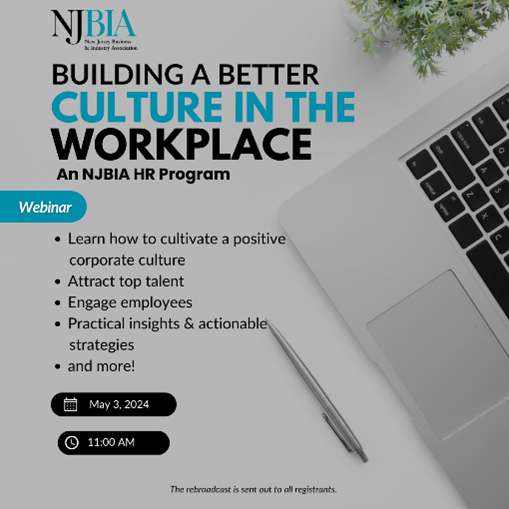 Register now for practical strategies to cultivate a thriving workplace culture, essential for today's fast-paced business world. njbia.org/events/betterc… #NJBIA #Primepoint #EmployeeWellbeing #HRInsights #ROI #WorkCulture #WorkLifeBalance #Workplace #WorkplaceCulture