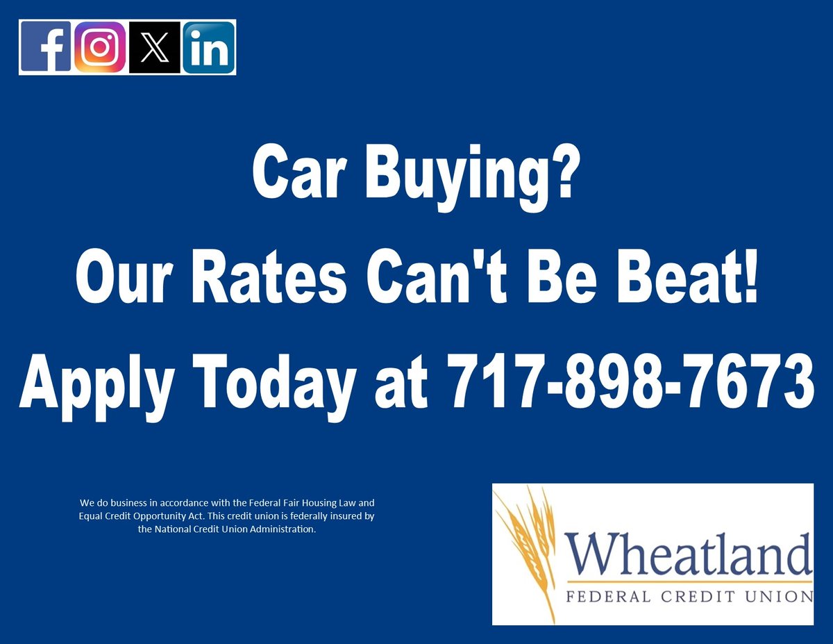 Are you in the car shopping market? Check out our rates today. wheatlandcu.com. 
#autoloans
#fastservice
#personalattention
#wfcu4U
