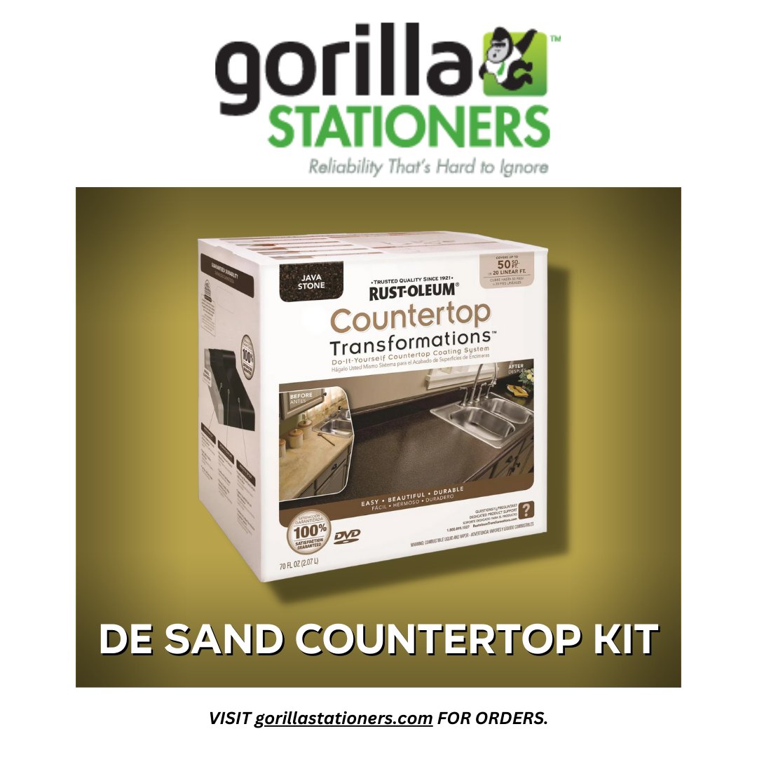 The quality of this De Sand Countertop Kit is designed to refinish worn, outdated countertops without the cost. An excellent value for all your decoration plans. Check this out: gorillastationers.com/collections/ha… #GorillaStationers #HardwareSupplies #Office #OfficeProducts #HardwareProducts