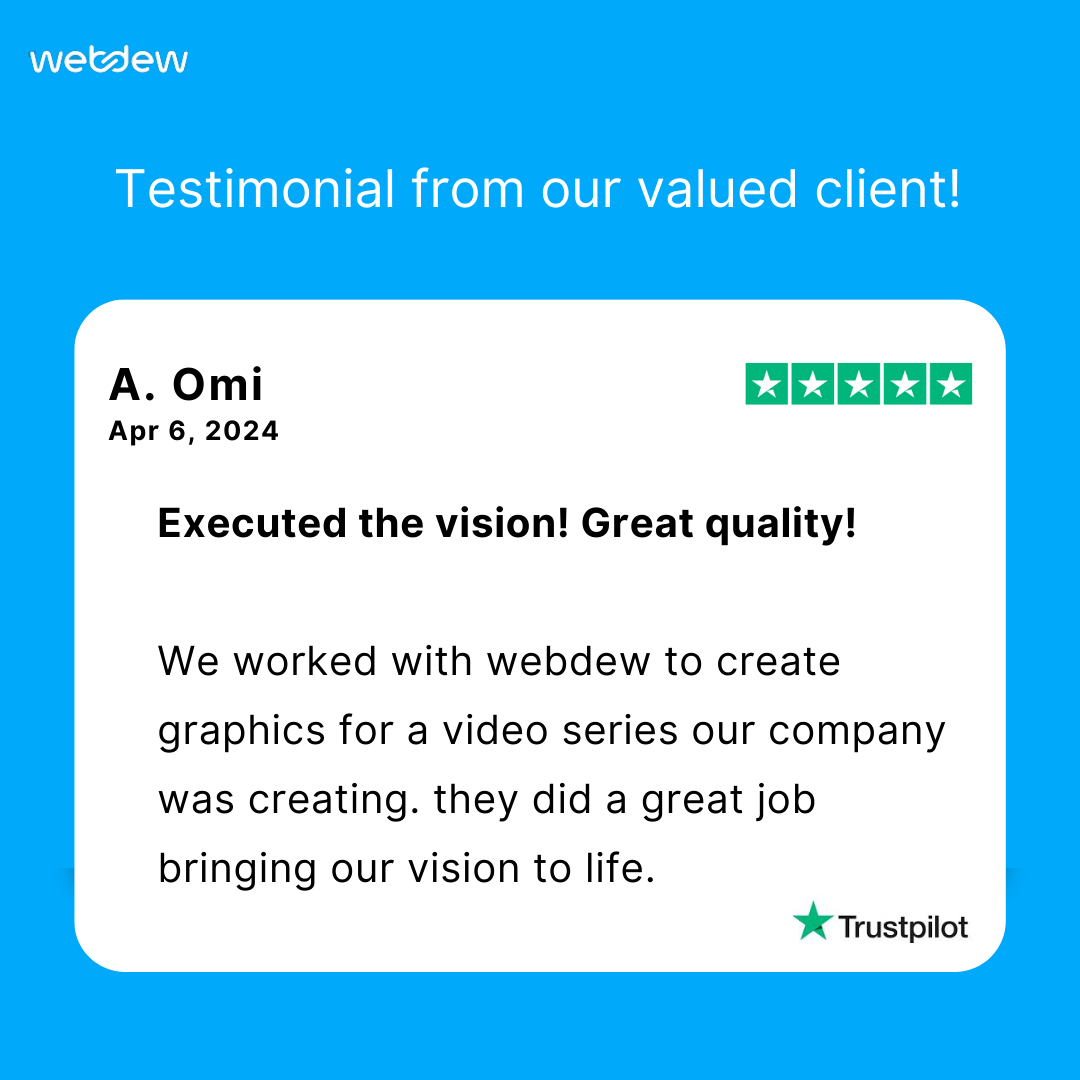 We’re thrilled to share this fantastic feedback from our client! 

'Working with webdew was an absolute joy. We took their vision and turned it into stunning graphics for their video series.'

#ClientFeedback