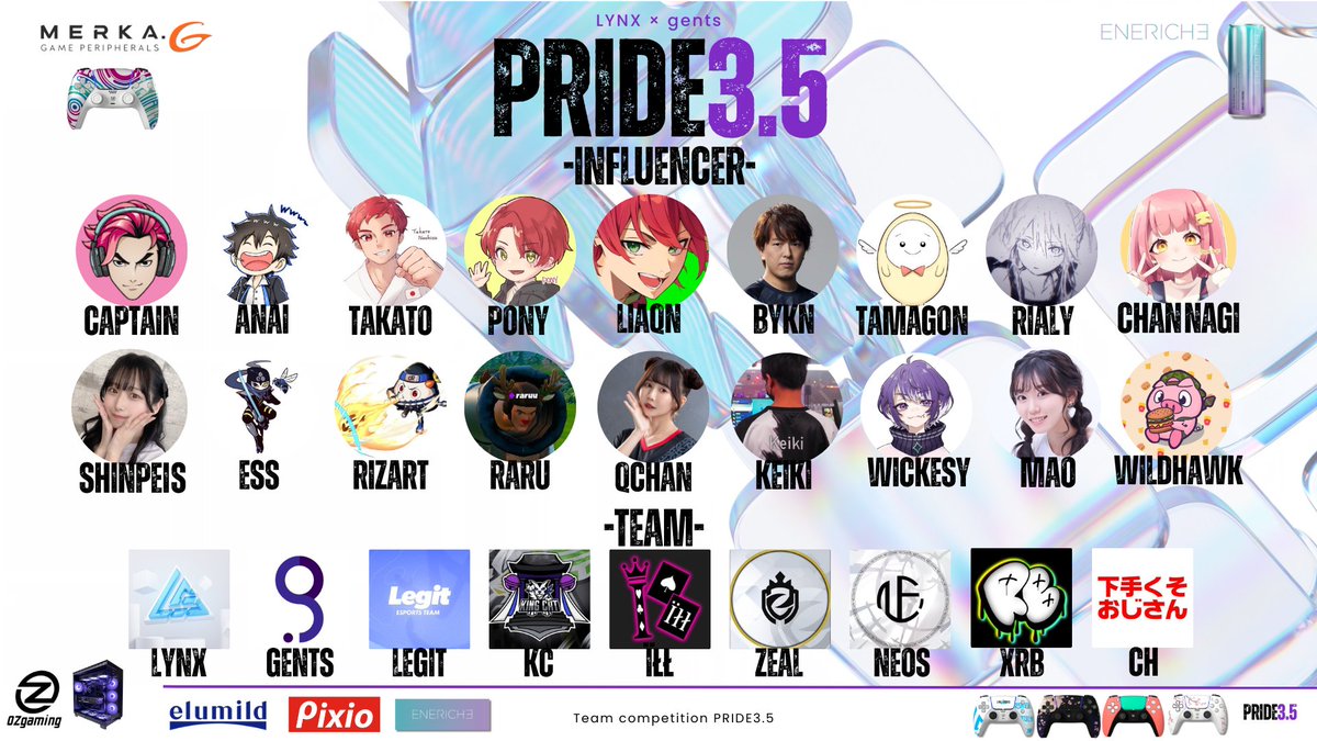LYNX_e_sports's tweet photo. 【PRIDE3.5 VSインフルエンサー軍団 】
4/28(日) 18:30配信START (マッチ開始19:00)
配信はこちら👇
https://t.co/paaPnbRknt
PRIDE史上最大級の今大会!!!
大波乱の予感・・・⚡️
特別協賛:@MERKAG_JP
#PRIDE35 #メルカジー