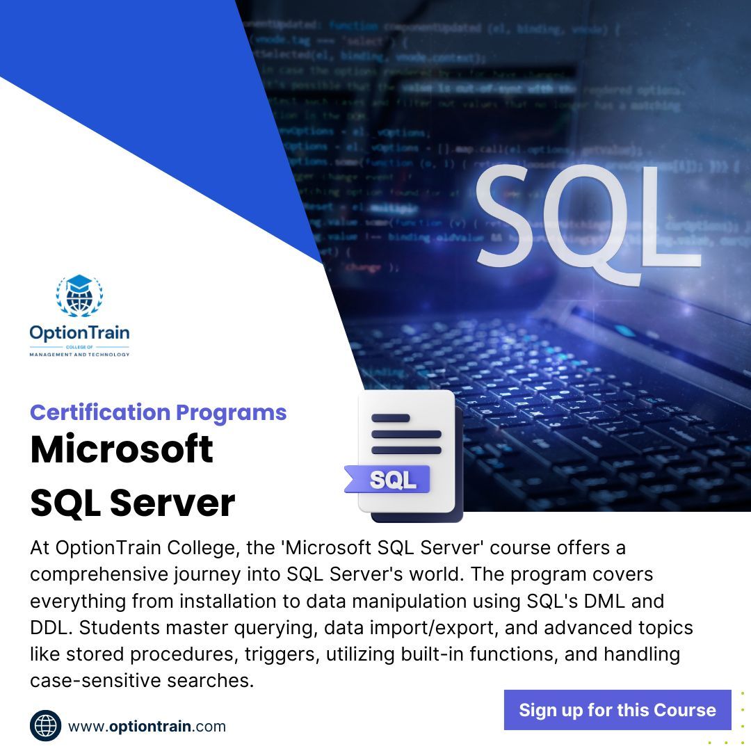 optiontrainclg's tweet photo. Microsoft SQL Server

👉 Your path to professional excellence: https://t.co/CeOQA3Rk5L

#sqlserver #coding #microsoft #diplomaprograms #educationprograms #postgraduate #careerpath #careersupport #datamanipulation #internationalstudent #admissions #collegemanagement #optiontrain https://t.co/6pCnTmmkAk