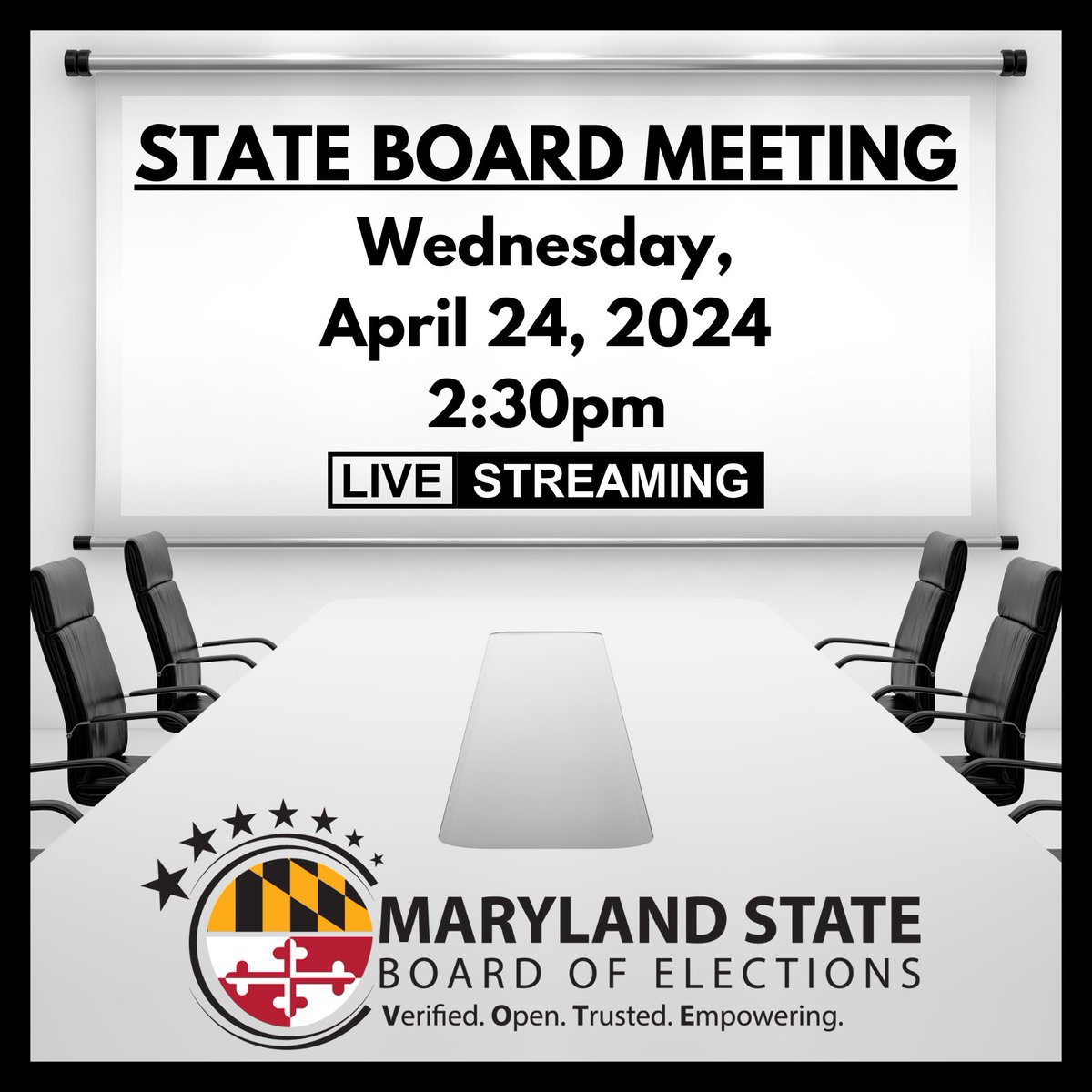 Our State Board is meeting at 2:30 pm today! Listen in live at vote.md.gov/SBEmeetings #MDvote