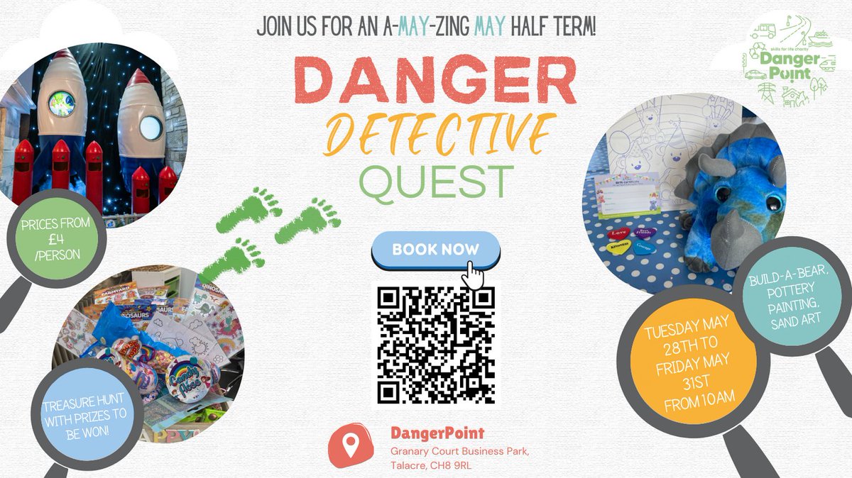 MAY HALF TERM! ⚡Looking for a fantastic day out for all the family?! 🕵️‍♀️ Join us for our Danger Detective Quest & Treasure Hunt! 🕒 We're open from Tuesday May 28th to Friday May 31st from 10am. Booking essential via our website: dangerpoint.org.uk/family-day-out… #nwaleshour