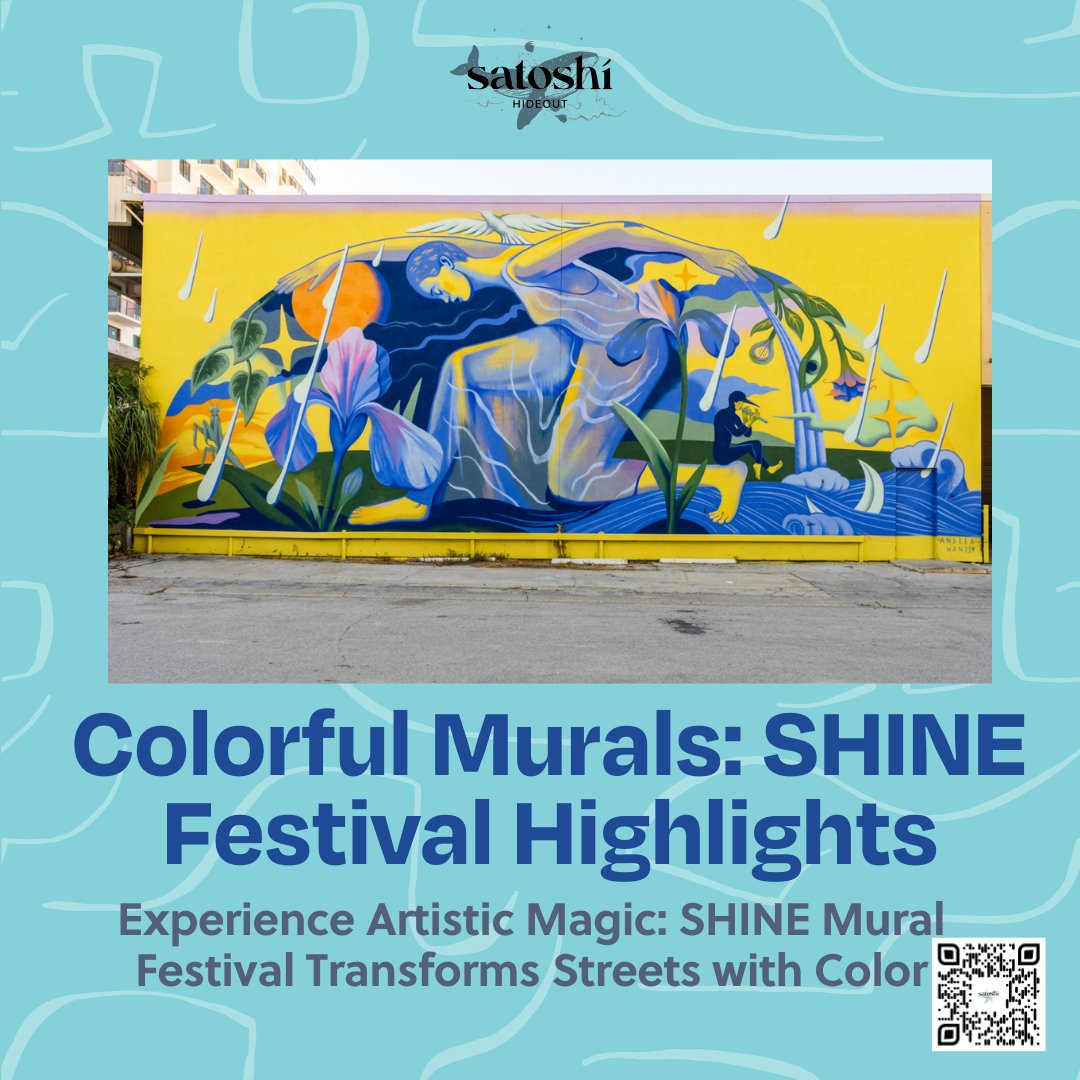 'Discover the vibrant street art at the SHINE Mural Festival, an explosion of color and creativity in #stpete. #satoshihideout #thehideoutyouvebeenlookingfor'