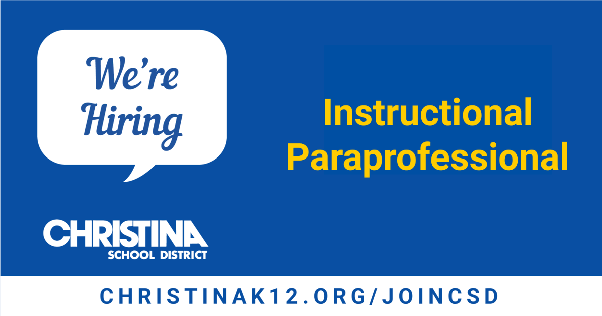 We're #NowHiring: Instructional Paraprofessional Elementary at Delaware School for the Deaf. Apply online to #JoinCSD: christinak12.org/joincsd-paraed…. 📌 View all job openings: christinak12.org/joincsd-apply #EduJobs #netde #hiring #WilmDE #NewarkDE