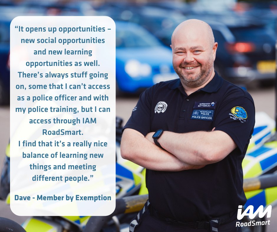 Our members by exemption make up a huge part of the IAM RoadSmart community, their knowledge and experience are invaluable to helping others understand how to become better drivers and riders.🏍️🚗 Discover more about Dave’s story and how to become an MBE: iamroadsmart.net/44ureox