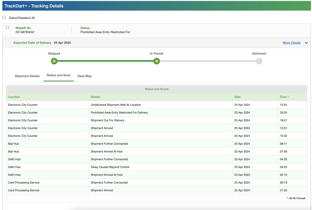 RK_Manju's tweet photo. @BlueDartCares
Worst Service from @BlueDart_, especially in Electronic City, Bengaluru Branch.
The Delivery boy has not visited the location and simply updating wrong status, this is keep on repeating.
What is Prohibiting him to deliver Package?
Learn from @amazon @delhivery https://t.co/1fTqWJjf4f