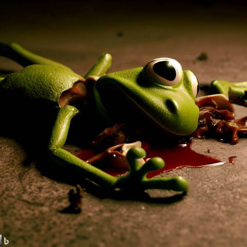Bing Image Creator 1 year ago, when you typed simply 'The Death of Kermit'
