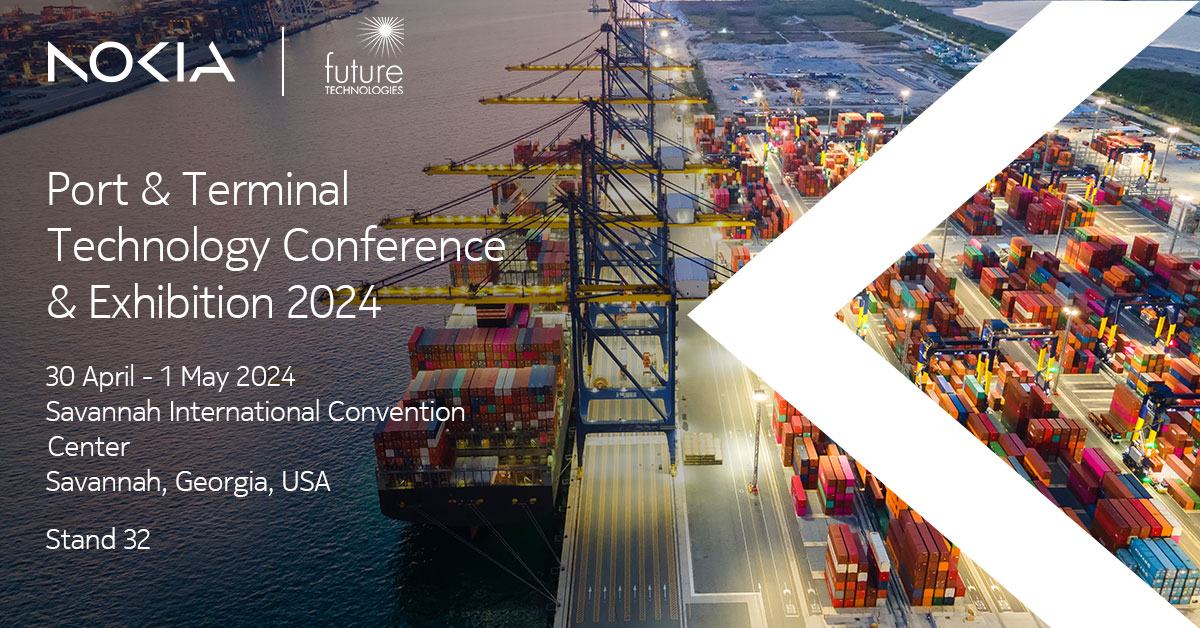 Save the date! We, in partnership with @futuretechllc, are thrilled to participate in the upcoming Port & Terminal Technology Conference & Exhibition 2024. Visit Stand 32 to know how we're revolutionizing port operations with our innovative solutions. nokia.ly/3Q2bfaV